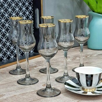 Paşabahçe El Dekorlu 6 Kişilik Kahve Yanı Cam Su Bardağı Seti, Çeyizlik Set, Hediyelik Set