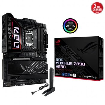 Asus Rog Maxımus Z890 Hero, 8800Mhz, 4Xddr5,  6X M.2, Hdmı, 2Xthunderbolt, 4Xtype-C, Wi-Fi 7, Bluetooth 5.4, Intel Core Ultra Cpuseri 2, Lga1851 Soket, Gaming Anakart