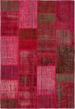 Iskece Bej Patchwork Yün Modern Desenli Yün Hav Toz Vermez Leke Tutmayan Salon Yolluk Mutfak El Dokuma Halı - Kırmızı - 158 x 231 cm