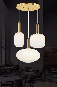 RONİSU AYDINLATMA Rustik Modern Opal Beyaz Camlı 3'lü Sarkıt Avize