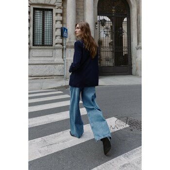 Açelya Okcu Premium Kybele Boyfriend Dokuma Ceket - Lacivert - 34