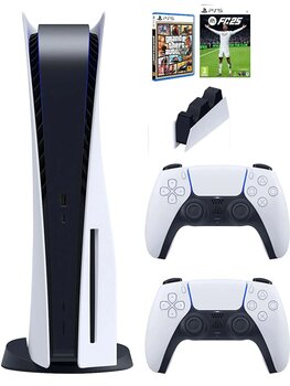 Sony Playstation 5 Standart +2. Kol Dualsense + Şarj istasyonu + ps5 FC25 + Ps5 GTA (İthalatçı Garantili)