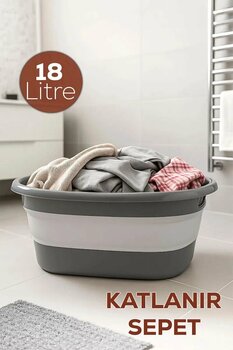 Porsima L-00959-2 Akordiyon Katlanır Sepet Katlanabilir Çamaşır Sepeti Orta Boy Katlanır Çamaşır Sepeti 18 Lt