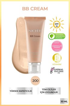 Note BB Cream 200 Soft Ivory Nemlendirici Etkili Doğal Kapatıcı SPF 15 BB Krem 30 ml 15291026
