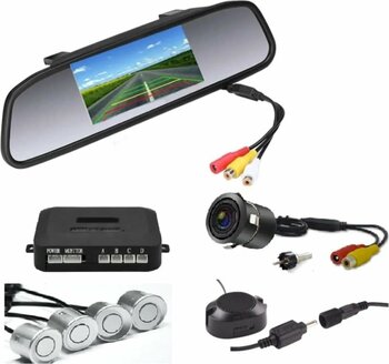 GPR AUTO PARTS Kameralı Park Sensörü 4.3 '' Ayna Ekranlı Gri Sensör Full Set