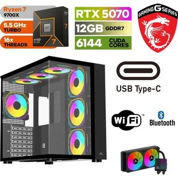 MSI Msı-Şafak-Gaming Pc Ddr5 -Rtx 5070 12GB – Ryzen 7 9700X – 32GB -64GB Ddr5 Ram – 1 Tb M.2 SSD - Sıvı Sogutmalı - Windows 11 Pro Masaüstü Bilgi...