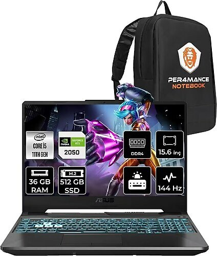 Asus TUF Gaming F15 HN031 15.6 inç Intel Core i5 11400H 36 GB 512 GB SSD NVIDIA Geforce RTX 2050 FreeDOS