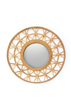 GOGOWOOD Yuvarlak Kesişim Desenli Bambu Ayna - El Yapımı Bambu Ayna | Bohem & Minimalist Dekorasyon