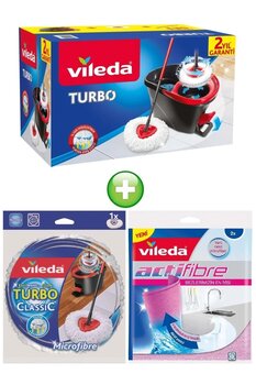 Vileda Turbo Pedallı Temizlik Seti (Komple Set)+Turbo Yedek Mop Paspas Ucu+Actifibre Mikrofiber Bez