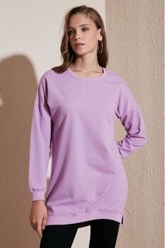 Lela Modest Pamuklu Bisiklet Yaka Oversize Fit Tunik Bayan Tunik 5864896 - S - Açık Mor