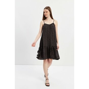 Stella Pulvis Siyah Ip Askılı Fırfırlı Midi Elbise - 48