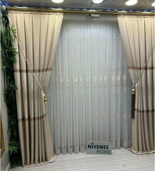 Nivemes Home Star 2027 Gold Detaylı 1/3 Sık Pileli Tül Perde Apm - Beyaz - 100 x 270 cm