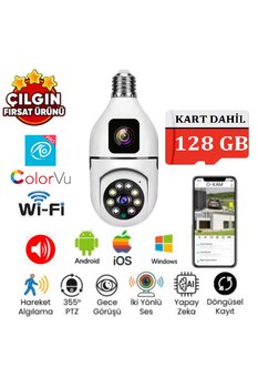 SLTECH 4046 WiFi Çift Lensli 4MP 360 Derece Akıllı Ampul Kamera |2mp+2mp