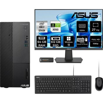 Asus Expertcenter D500ME i7 13700 RTX 3050 Masaüstü Bilgisayar 64GB RAM 512GB SSD 27" FHD Win11 Home + Per4 USB D500000I713700P953