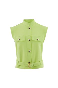 GİZİA Gold Düğmeli Etekucu Kemerli Yeşil Yelek 40 Beden