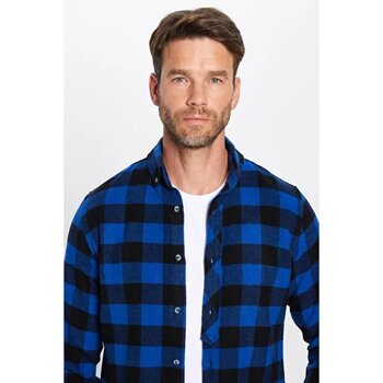 Slim Fit Dar Kesim Oduncu Düğmeli Yaka Kareli Kışlık Gömlek