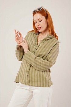 Janes Düğmeli ve Çizgi Detaylı Yeşil Gömlek - Yeşil-GN155 - L