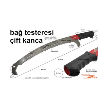 Bağ Testeresi Çift Kancalı Yüksek Dal Kesme Ağaç Budama Testeresi