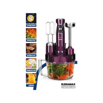 Goldmaster Elenamax Mor 1000 Watt Hız Ayarlı %100 Bakır Motor 5 In 1 Mutfak Robotu Multi Blender Seti