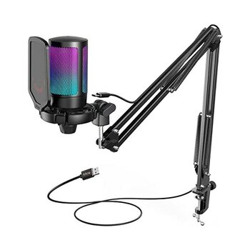 Fifine Ampligame A6T Twitch - Youtuber - Gamer - Tiktok - Yayıncı USB Mikrofon Seti (Siyah) - Option-1 - 001-Renkli