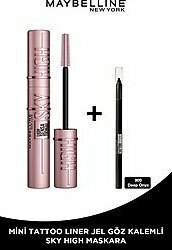 Maybelline New York Lash Sensational Sky High Maskara + Tat Liner Gel Pencil Göz Kalemi Mini - Siyah