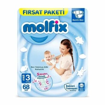 Molfix Midi 3 Numara 4-9 Kg Bantlı Bebek Bezi 68 Adet