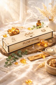 Flow Home Doğal Amber Tütsü ,40 Adet Ahşap Kutulu Çubuk Tütsü, 60 Dakika Uzun Yanma, Yoga ,Aromaterapi