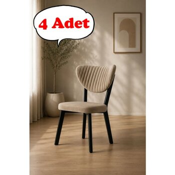 Teknor 4 Adet Elma Sandalye Modern Kadife Kapitone Sırtlı Mutfak Yemek Odası Balkon Kafe Sandalyesi 85 cm - Kapuçino