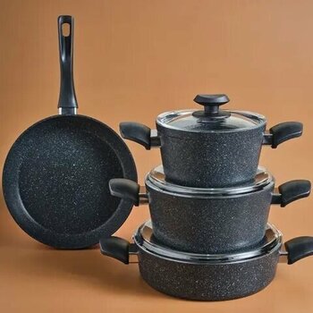 Karaca Defne Biogranit V2 Siyah 7 Parça Tencere ve Tava Seti