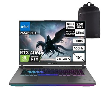 Asus ROG Strix G16 i9-14900HX 24 GB Ddr5 RAM 4 TB SSD Rtx4060 16" W10 Pro Gaming Laptop-S.Çantası G614jvr-n3095hmf88