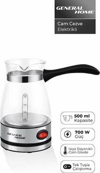 General Home Cz-47 Elektrikli Cam Cezve Siyah 0.5 L Türk Kahvesi, 700w, Gösterge Işıklı