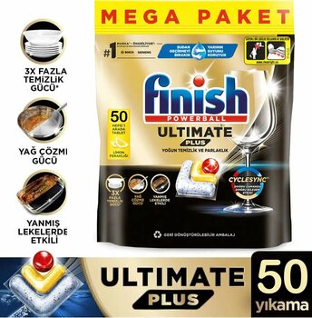 Finish Ultimate Plus Hepsi Bir Arada Bulaşık Makinesi Deterjanı Kapsül Tablet Limon 50 Adet