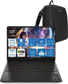 Hp Omen Amd Ryzen™ Aı 9 365 Ddr5 24gb 1tb Ssd +1tb Ssd 16inç Wqxga (2560 X 1600), 240 Hz, 3 Ms 500nits Ips Windows11home Gaming Laptop C52qzeah04+Zettaçanta