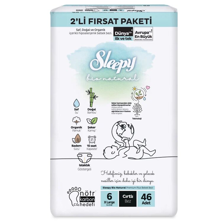 Sleepy Bio Natural 2'li Fırsat Paketi 6 XL Beden Bebek Bezi 46 Adet
