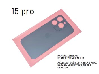 Iphone 15 Pro Arka Pil Batarya Kapağı (Cam) Mavi