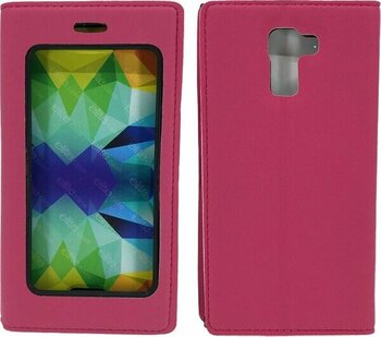 Nettech Huawei Honor 7 Uyumlu Pencereli Kapaklı Kılıf - Pembe