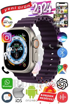 Realme Uyumlu Akıllı Saat Ultra Max 2024 Kordon Hediyeli Amoled Ekran