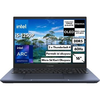 Asus Expertbook B5 B5602CBN-L20164 Intel Core I5-1250P Vpro 16GB 512GB SSD 16" 4K OLED Freedos Taşınabilir Bilgisayar
