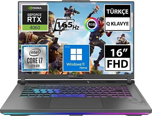 Asus Rog Strix G16 G614jv-N3157w03 16 inç Intel Core i7 13650HX 16 GB 512 GB + 1 TB SSD NVIDIA GeForce RTX 4060 Windows 11 Home