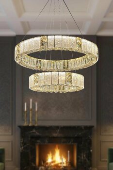 Ünal Aydınlatma Liva 2'li Sarkıt Avize 80 + 50 cm Kristal Taş Detaylı LED Avize - Oturma Odası & Salon