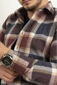 Etikmen Lacivert Bordo Desenli Slimfit Oduncu Erkek Gömlek - XL