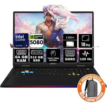 Msı Raıder 18 Hx Aı Intel Core Ultra 9 285HX 64GB 512GB SSD RTX5080/16GB Windows 11 Pro 18" 120Hz Taşınabilir Bilgisayar A2XWIG-218TR-A21