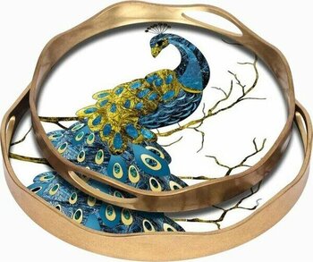 Beliza 2’li Ahşap Kenarlı Eskitme Cam Tepsi Seti (34–39 Cm) - Kahverengi - içi cam kenarları ahşap servis tepsisi