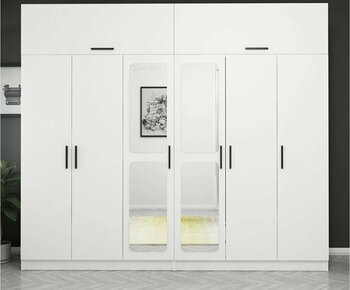 Minar Mobilya Kale 6 Kapaklı Aynalı Zincir Dolap-yüklük Beyaz 255 cm Gardırop