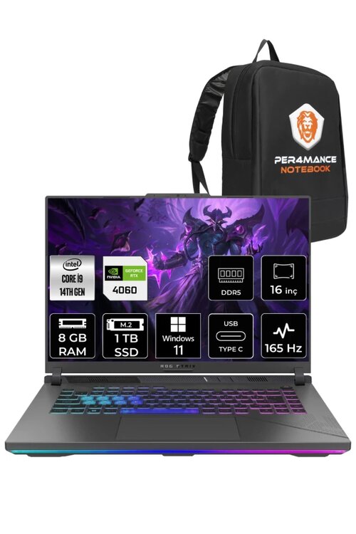 ASUS ROG Strix G16 N3095 16 inç Intel Core i9 14900HX 8 GB 1 TB SSD NVIDIA GeForce RTX 4060 Windows 11 Home