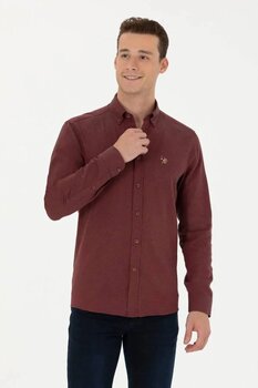 U.S. Polo Assn. G081sz004 Düğmeli Yaka Bordo Uzun Kol Erkek Gömlek