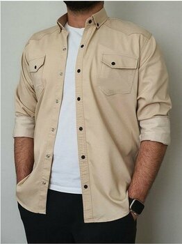 Tomiross Kıvanç Bej Erkek Rahat Esnek Slim Fit Kalıp Pamuklu Kot Gömlek KIVANC-1927 - 3XL