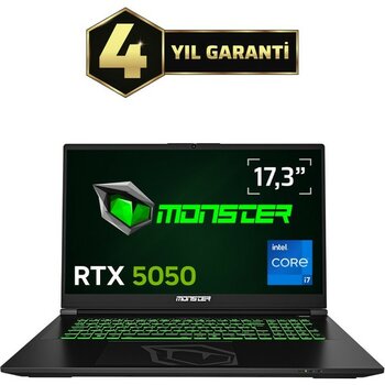Monster Abra A7 V16.2.9 Intel Core i7 13700HX 64 GB RAM 1 TB SSD 8 GB RTX 5050 Windows 11 17,3" FHD 144 Hz Oyun Bilgisayarı