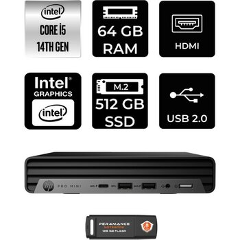 HP Pro Mini 400 G9 i5 14500T 64GB RAM 512GB SSD Win11 Pro 9H6W8ETPN412 Mini PC + Per4 USB - Windows 11 Pro