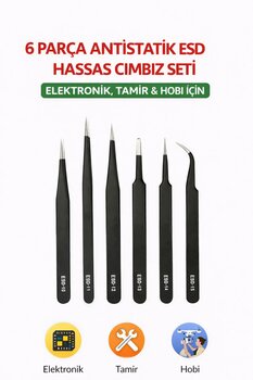 SENBANG Antistatik ESD Hassas Cımbız Seti 6 Parça – Elektronik Tamir ve Hobi İçin Profesyonel Cımbız Seti